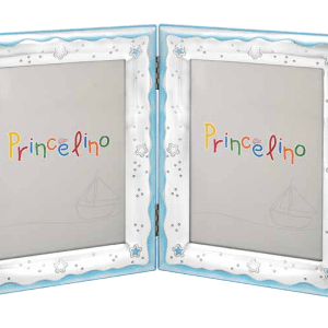 Двойна рамка за детски снимки за момче, със сребърно покритие и размери 2х13х18см