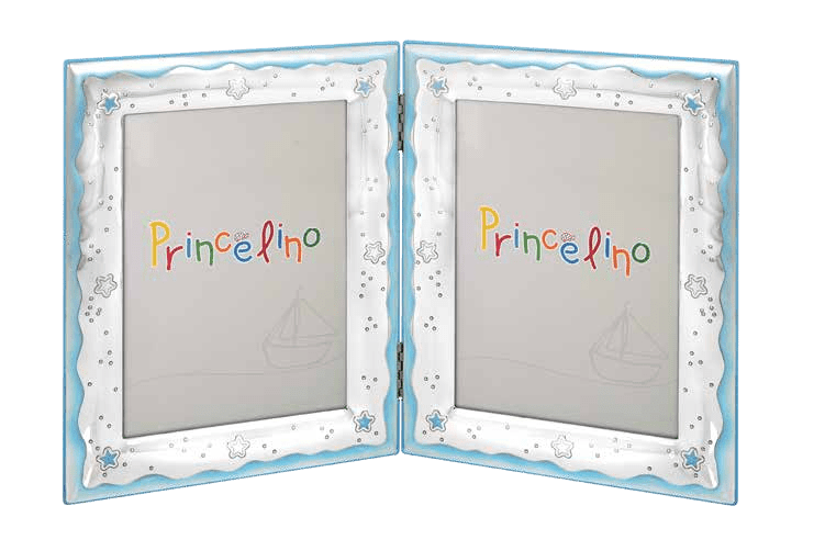 Двойна рамка за детски снимки за момче,със сребърно покритие и размери 2х 9x13см