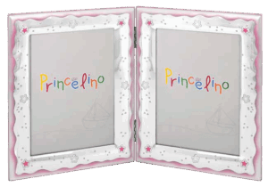 Двойна рамка за детски снимки за момиче,със сребърно покритие и размери 2х 9×13см  |  Детски сребърни рамки за снимки