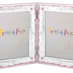 Двойна рамка за детски снимки за момиче,със сребърно покритие и размери 2х 9x13см
