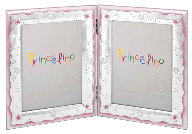 Двойна рамка за детски снимки за момиче,със сребърно покритие и размери 2х 9x13см