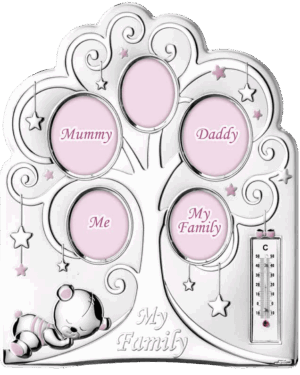 сребърна рамка под формата на родословно дърво в розов цвят