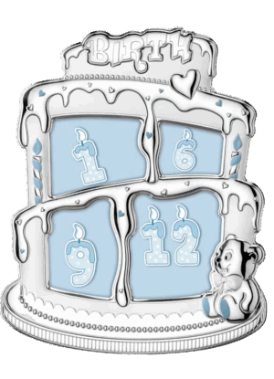 Детска сребърна рамка за снимки торта в син цвят – колажна рамка 25х30см, проба 925