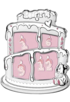 Детска сребърна рамка за снимки торта в розов цвят – колажна рамка 25х30см