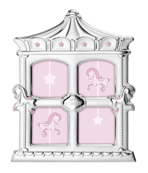 Детска сребърна рамка въртележка с кончета в розов цвят – колажна рамка 25х30см
