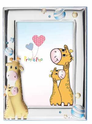 Комплект 2 бр.фоторамки за момче,сребърно покритие с жирафи,13х18 и 9х13см  |  Детски сребърни рамки за снимки
