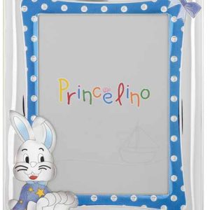 Комплект сребърни детски фото рамки с декорация със зайче в син цвят, 2 бр.,13х18 и 9х13см