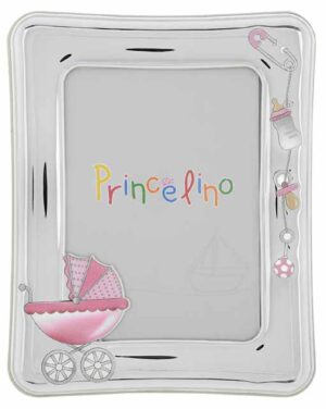 Фоторамка за момиче, сребърно покритие с бебешка количка,9×13 см  |  Детски сребърни рамки за снимки