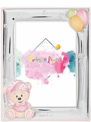 Комплект сребърни детски фото рамки-розово мече, 2 бр.,13х18 и 9х13см