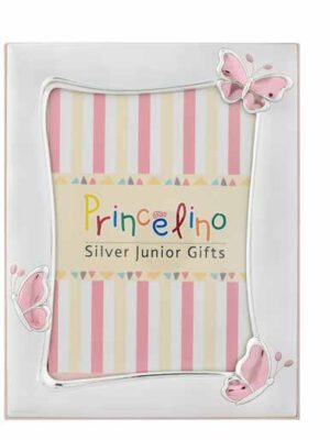 Сребърна рамка за снимка с пеперуди за момиченце, 13х18см  |  Детски сребърни рамки за снимки