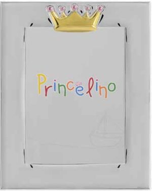 Детска фото рамка с декорация корона с розови камъчета, за момиче, 9 х 13 см Комплект сребърни детски фото рамки с декорация корона с розови камъчета, за момиче, 2 бр.,13х18 и 9х13см