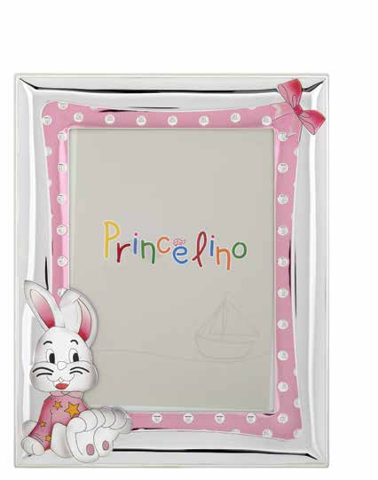 Детска рамка със Сребро 925 и декорация зайче в розов цвят,9х13 см