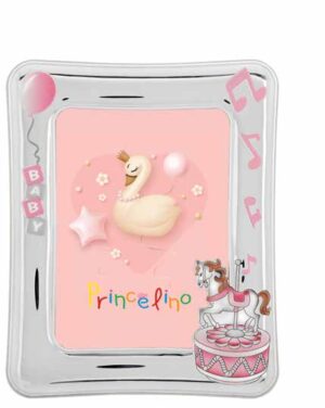 Детска фото рамка със сребро и декорация въртележка, за момиче,9х13см  |  Детски сребърни рамки за снимки