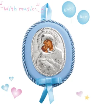 Детска музикална икона Света Богородица синя – Икона за момче