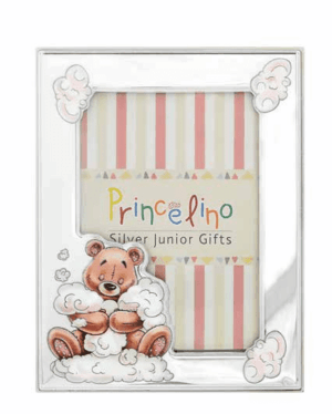Детска рамка мече с облачета за момиче,13 х 18 см  |  Детски сребърни рамки за снимки