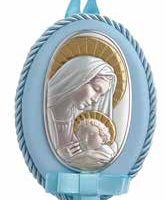 Детска сребърна и икона Богородица и младенец със златен елемент