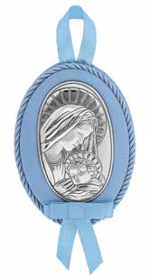 Икона Богородица, сребро върху синя подложка