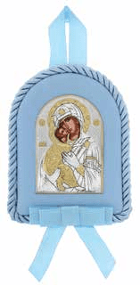 Сребърна икона за момче Дева Мария и люлка Христос