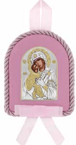 Сребърна икона за момиче Дева Мария и люлка Христос.