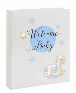 Детски албум за снимки за момче със сребърна декорация конче  |  Детски албуми за снимки