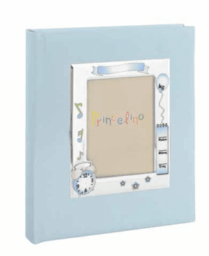 Фотоалбум за момче със сребърно покритие и рамка с полета за персонализиране  |  Детски албуми за снимки