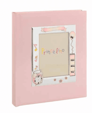 Фотоалбум за момиче със сребърно покритие и рамка с полета за персонализиране  |  Детски албуми за снимки