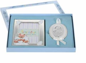 Сребърен комплект с рамка за снимка и икона за момче,9х13см  |  Детски икони