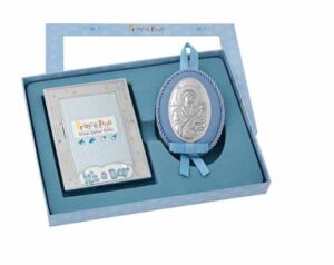 Сребърен комплект с рамка за снимка и икона за момче,9х13см  |  Детски икони