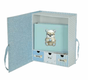 Детски подаръчен комплект за момче Албум + Кутии за първите неща на бебето  |  Детски албуми за снимки