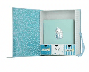 Детски подаръчен комплект за момче Албум + Кутии за първите неща на бебето