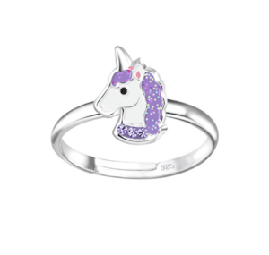 Детски сребърен пръстен Лилав еднорог | HappyMarket.bg Детски сребърен пръстен Лилав еднорог | Детски бижута