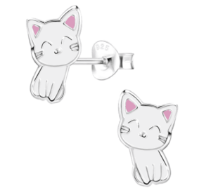 Детски сребърни обеци Бели котенца, тип винт | HappyMarket.bg Детски сребърни обеци Бели котенца, тип винт | Детски бижута