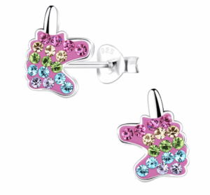Детски сребърни обеци Блестящ розов еднорог, тип винт | HappyMarket.bg Детски сребърни обеци Блестящ розов еднорог, тип винт | Детски бижута