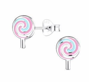 Детски сребърни обеци Близалка, тип винт