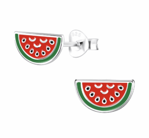 Детски сребърни обеци Диня, тип винт | HappyMarket.bg Детски сребърни обеци Диня, тип винт | Детски бижута