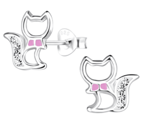 Детски сребърни обеци Коте, тип винт | HappyMarket.bg Детски сребърни обеци Коте, тип винт | Детски бижута