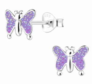 Детски сребърни обеци Лилава пеперуда, тип винт | HappyMarket.bg Детски сребърни обеци Лилава пеперуда, тип винт | Детски бижута