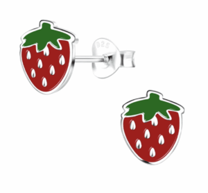 Детски сребърни обеци Ягода