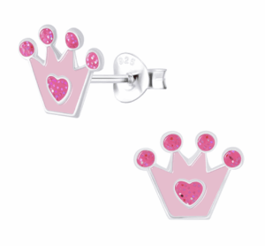 Детски сребърни обеци Розова корона, тип винт | HappyMarket.bg Детски сребърни обеци Розова корона, тип винт | Детски бижута
