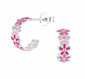 Детски сребърни обеци Розови цветя, тип винт  |  Детски бижута