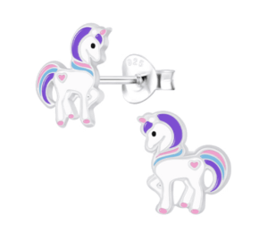 Детски сребърни обеци Щастлив лилав еднорог, тип винт 1 Детски сребърни обеци Щастлив лилав еднорог, тип винт - Image 1