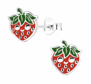 Детски сребърни обеци Щастлива ягода, тип винт | HappyMarket.bg Детски сребърни обеци Щастлива ягода, тип винт | Детски бижута