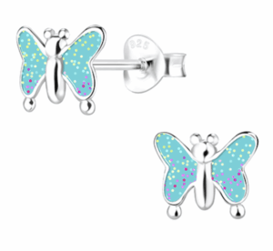 Детски сребърни обеци Синя пеперуда, тип винт | HappyMarket.bg Детски сребърни обеци Синя пеперуда, тип винт | Детски бижута