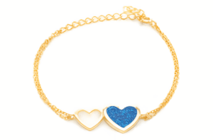 Двойна позлатена гривна "Две сърца" с опал 1 Двойна позлатена гривна "Две сърца" с опал - Image 1