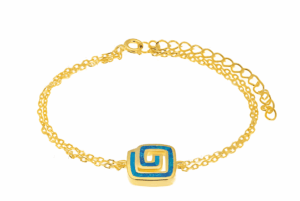 Двойна позлатена гривна с меандър и опал | HappyMarket.bg Двойна позлатена гривна с меандър и опал | Бижута