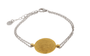 Двойна сребърна гривна с позлатен малък диск Фестос - Image 1