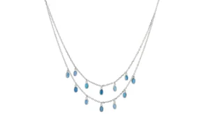 двуредово сребърно колие с висулки от син опал