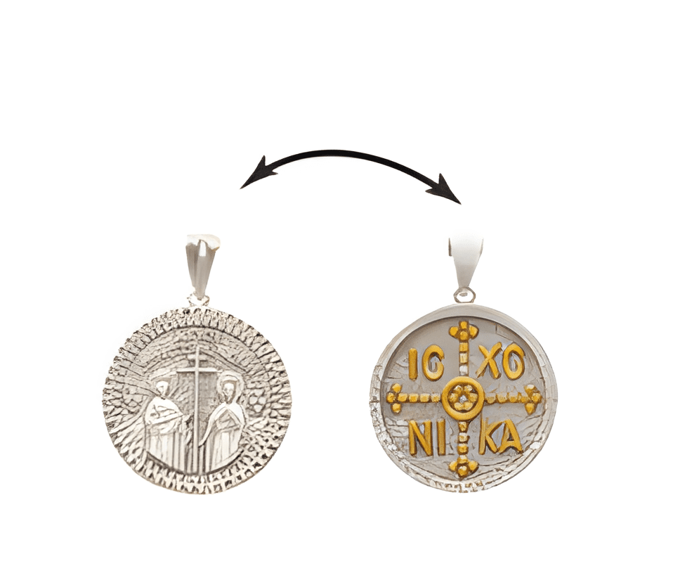 Двустранен сребърен медальо Константин с позлатени детайли