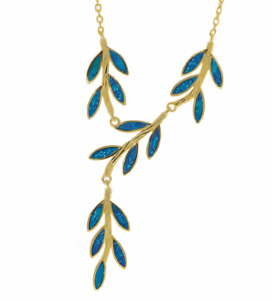 Елегантна маслинова клонка позлатено колие с опал - Image 1