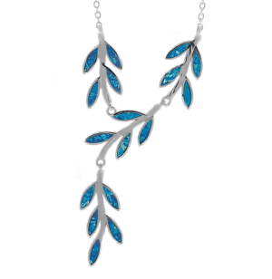 Елегантна маслинова клонка - сребърно колие с опал